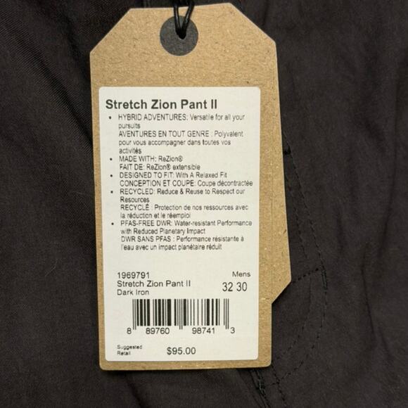 Prana Stretch Zion Pant II Men's 32x30 Dark Iron NWT - Picture 4 of 5